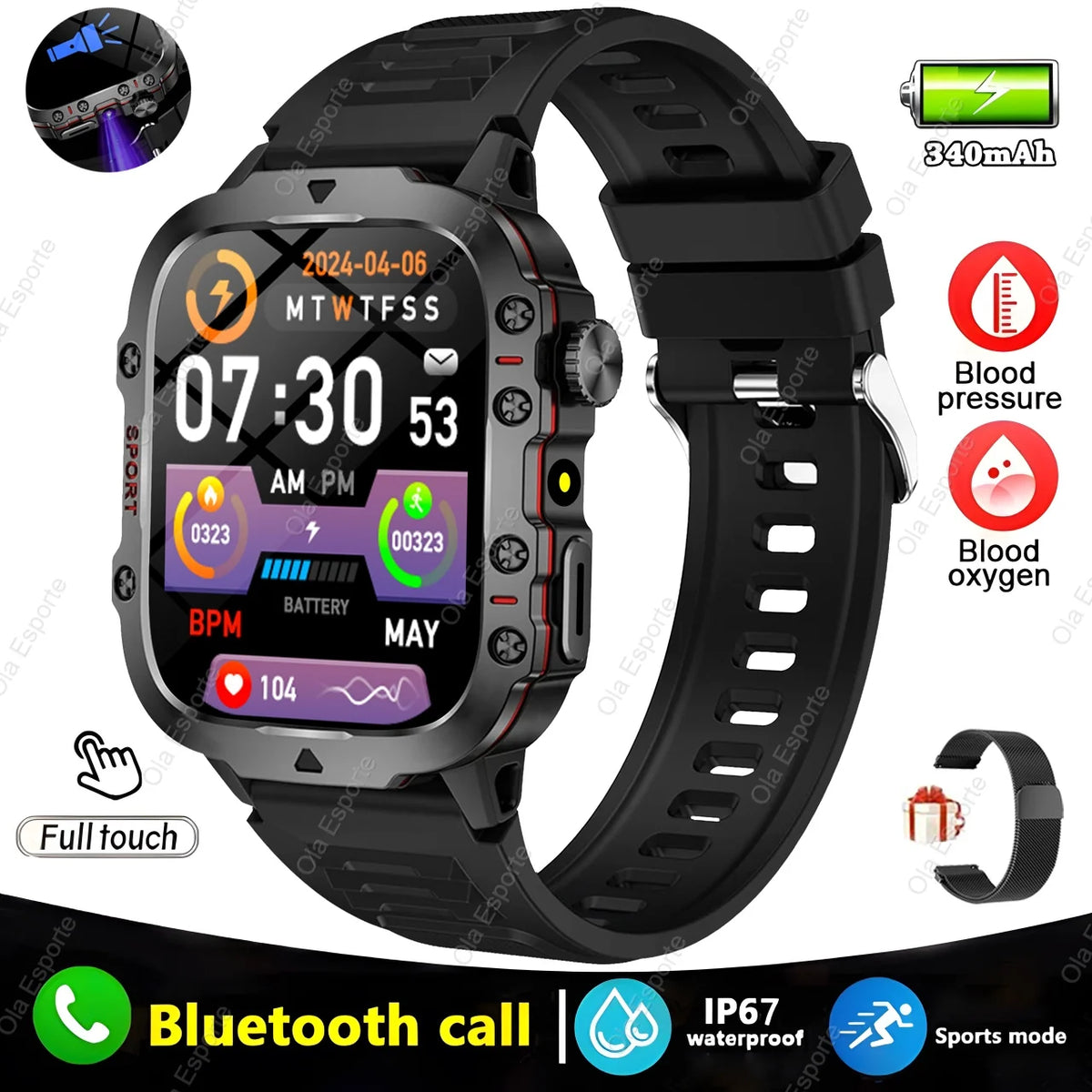 1.81-Inch Calling Smartwatch with Flashlight