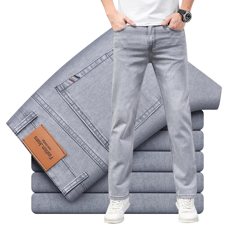 Men's Gray Straight-Leg Stretch Denim Jeans - Lightweight — product view