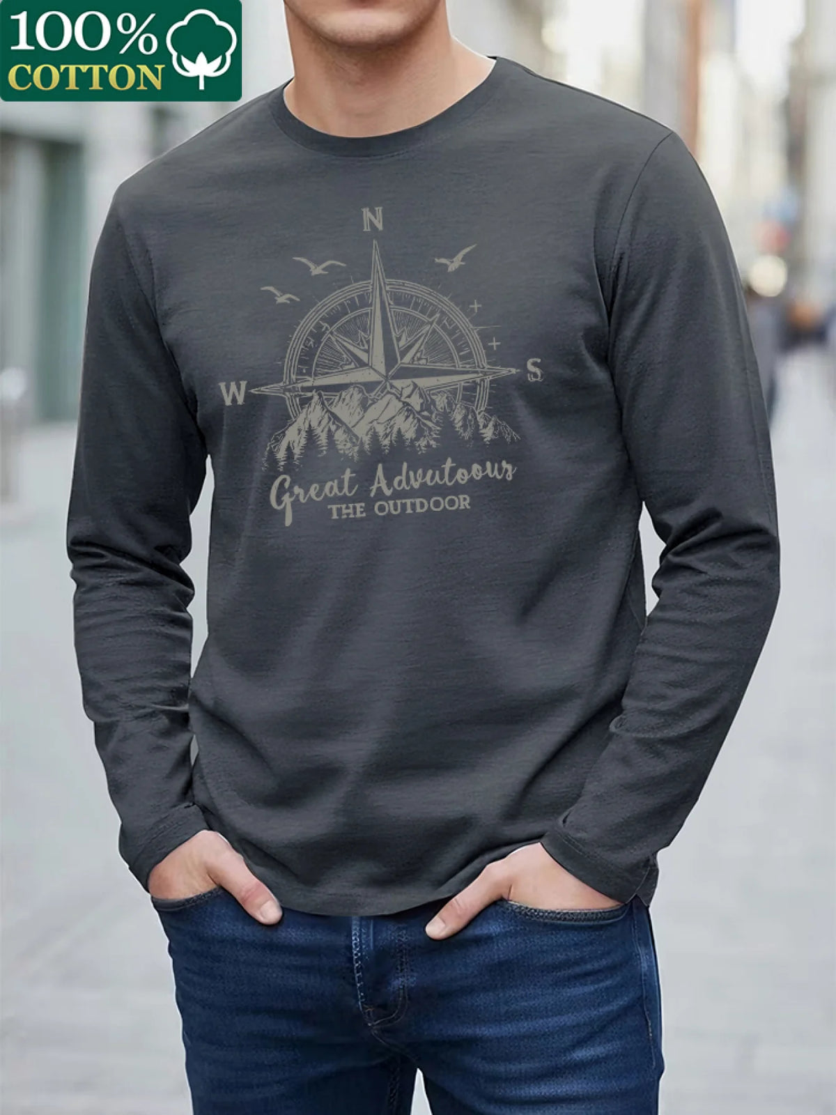 Men's Letter Print Long-Sleeve Casual T-Shirt