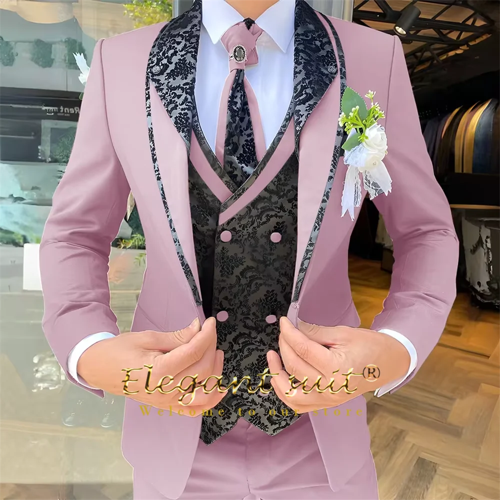 Men's Black Jacquard 3-Piece Suit Set — product view