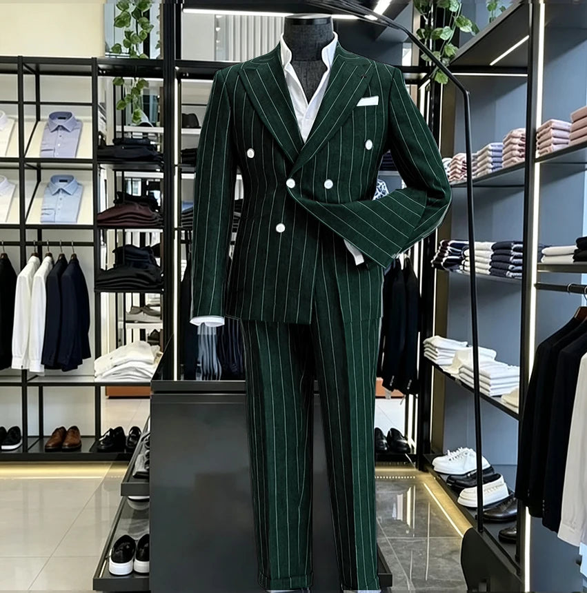 Men's Light Grey Pinstripe 2-Piece Double-Breasted Suit Set — product view