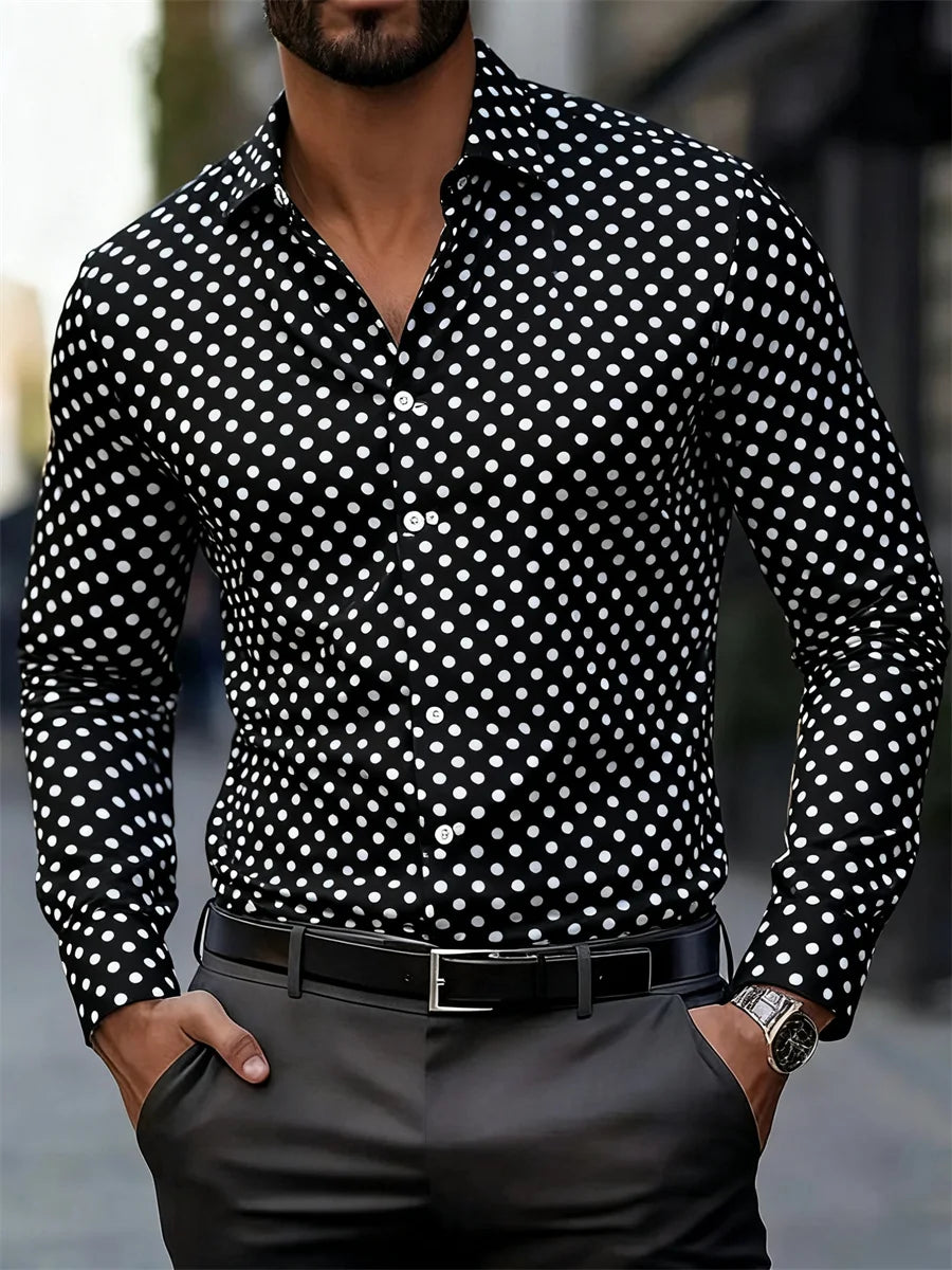 Men's Polka Dot Long-Sleeve Casual Shirt