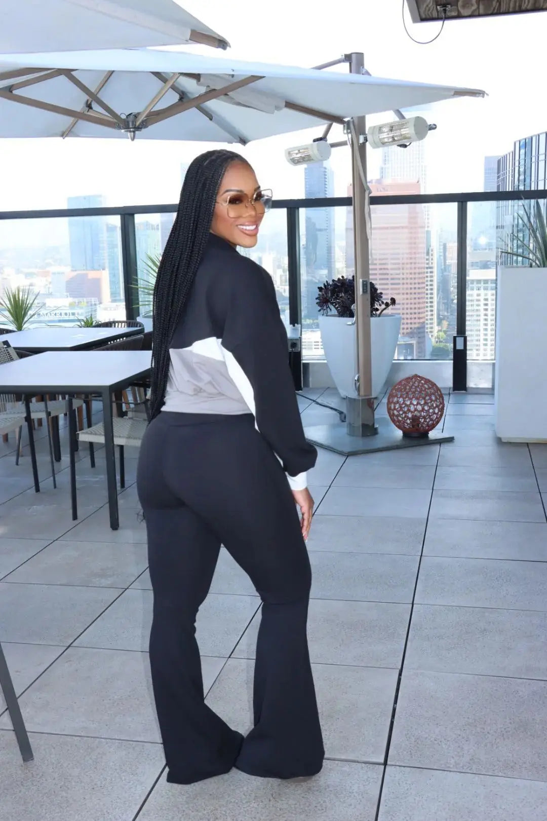 Women's Colour-Block Zip Sweatshirt & Wide-Leg Pants Set