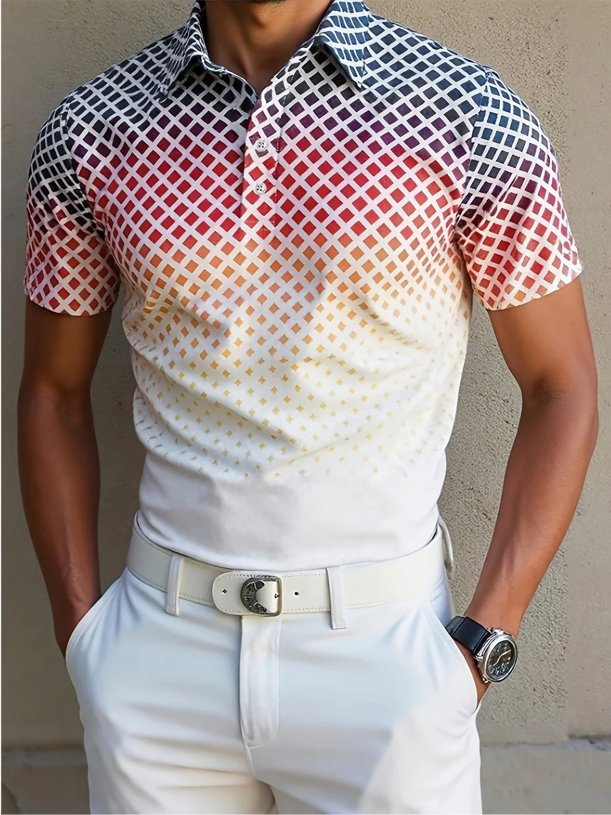Men's Polka Dot Short-Sleeve Polo Shirt