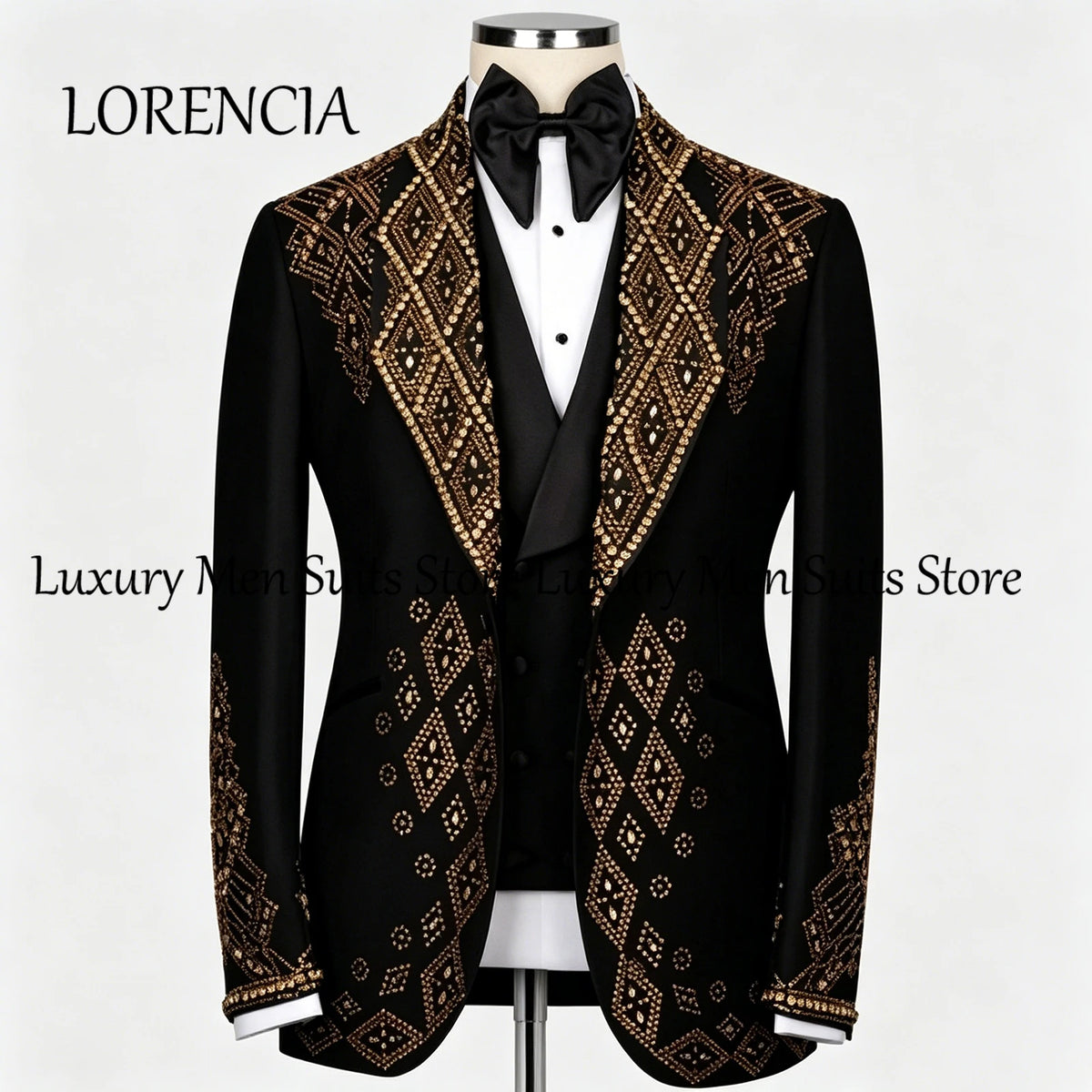 Men's Rhinestone Embellished 3-Piece Slim Fit Peak Lapel Suit Set — product view
