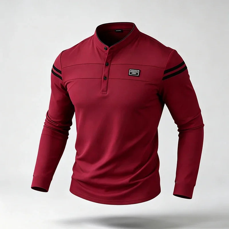Men's Striped Long-Sleeve Polo Shirt