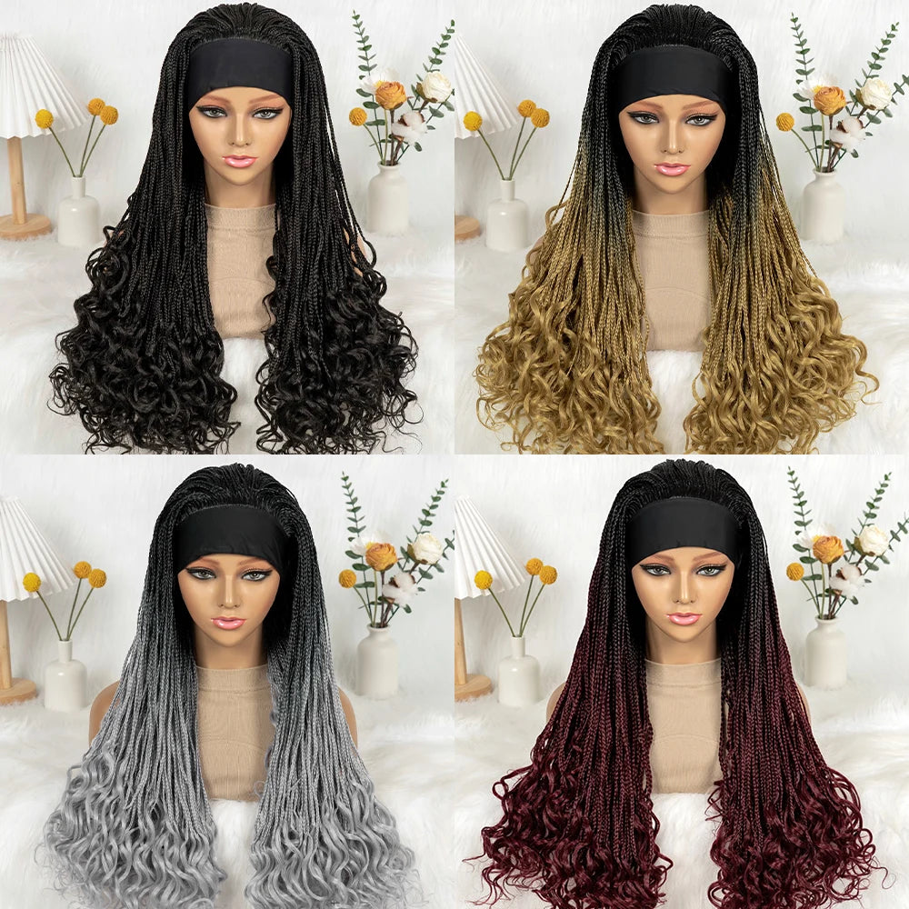 Silk Headband Wig Braided Wig with Curly Ends Headband Wig Knotless - OSASCO