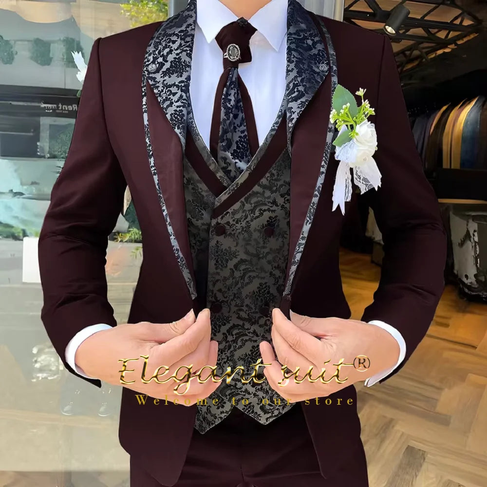 Men's Black Jacquard 3-Piece Suit Set — product view