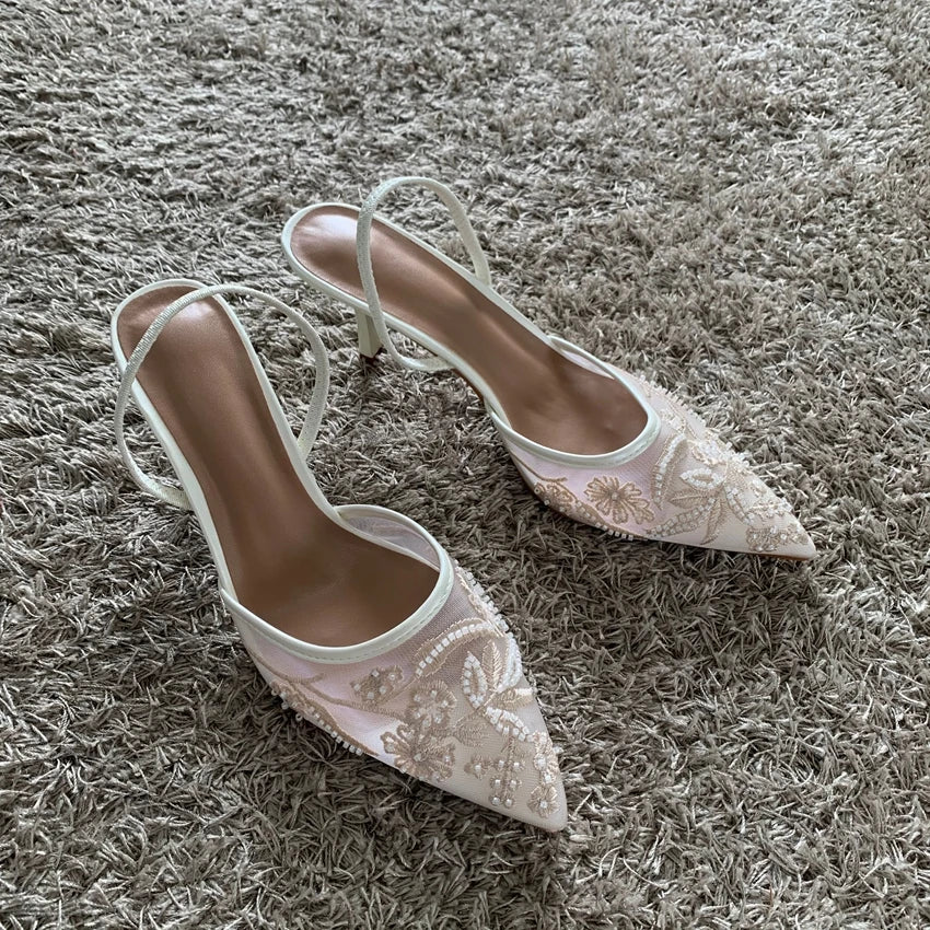 Women's Beaded Mesh Slingback Heels — product view