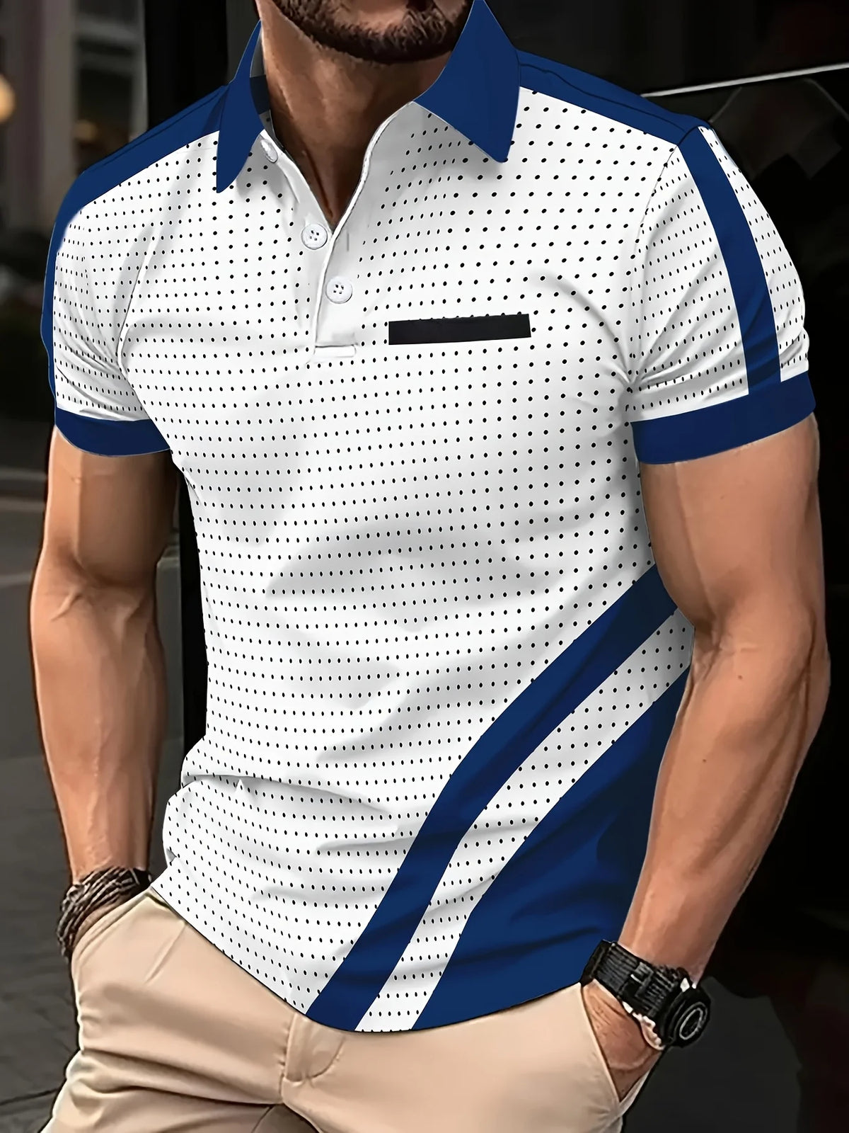 Men's Polka Dot Short-Sleeve Polo Shirt