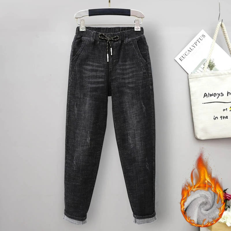 Women's Plus-Size Elastic-Waist Ripped Jeans — product view