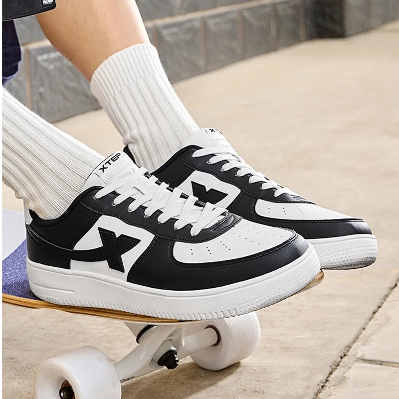 Unisex White Lace-Up Skate-Style Sneakers — product view