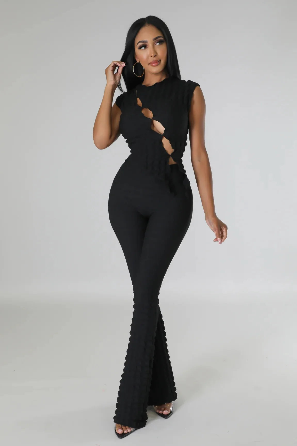Women's Cutout Stretch Top & Flared Pants Set