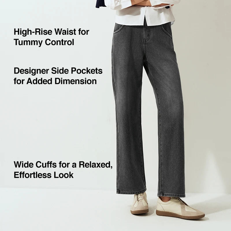 Women's Winter High-Waist Wide-Leg Jeans — product view