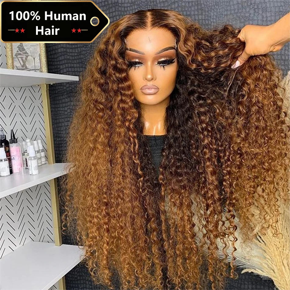 Honey Brown Deep Wave Human Hair Lace Wig — product view