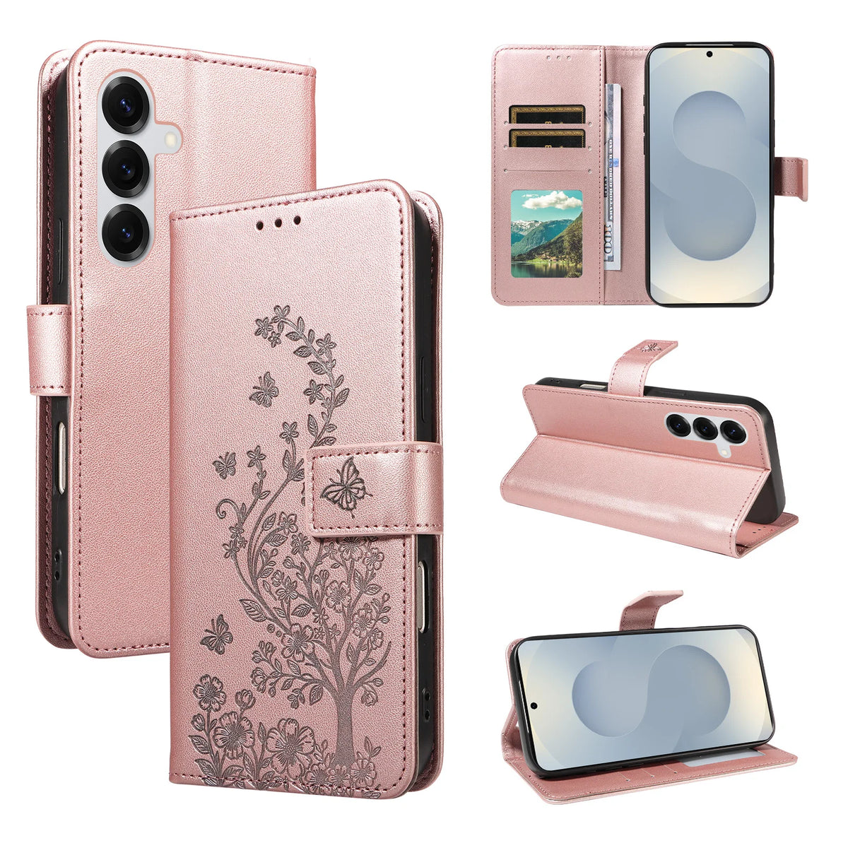 Floral Embossed Flip Wallet Phone Case for Samsung Galaxy A55 5G, A54 5G, A57, A56, A23 5G, A22 4G, A26 5G, A25 5G, A20, A17, A22 5G, A21s, A14, A13 4G, A16, A15, A10, A07, A13 5G, A12, A52 5G, A51 4G, A53 5G, A52s 5G, A37, A36, A50 & More Models