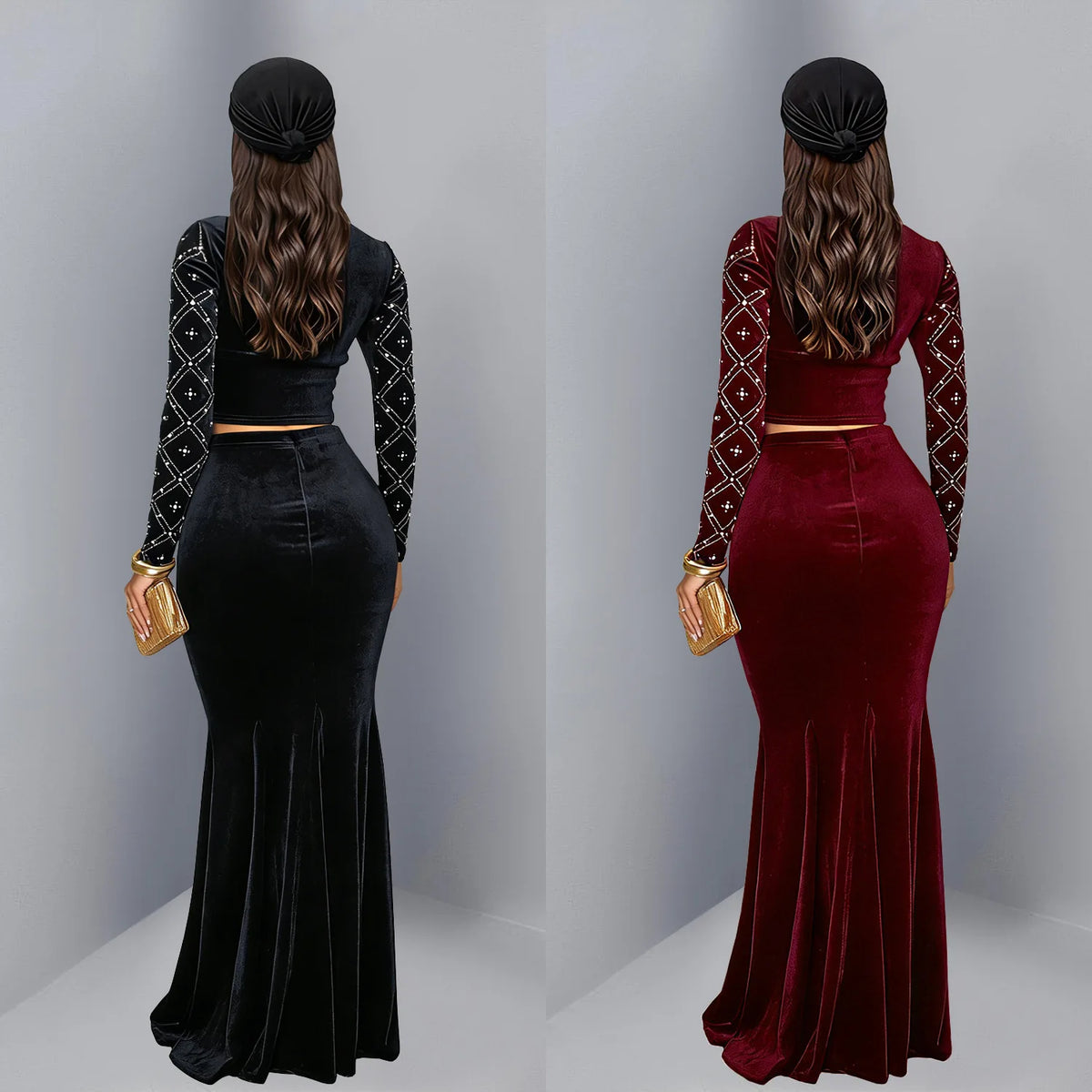 Women's Rhinestone-Detail Top & Maxi Skirt Set