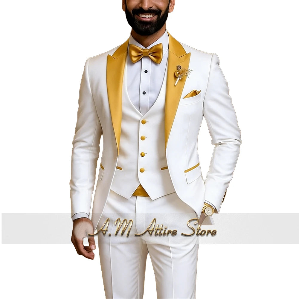 Men's Gold Peak-Lapel Three-Piece Suit Set — product view