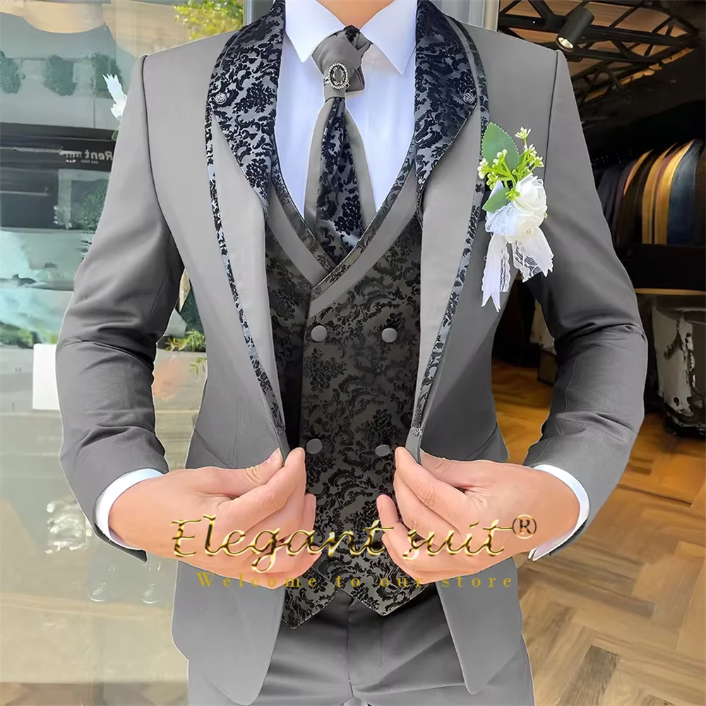 Men's Black Jacquard 3-Piece Suit Set — product view