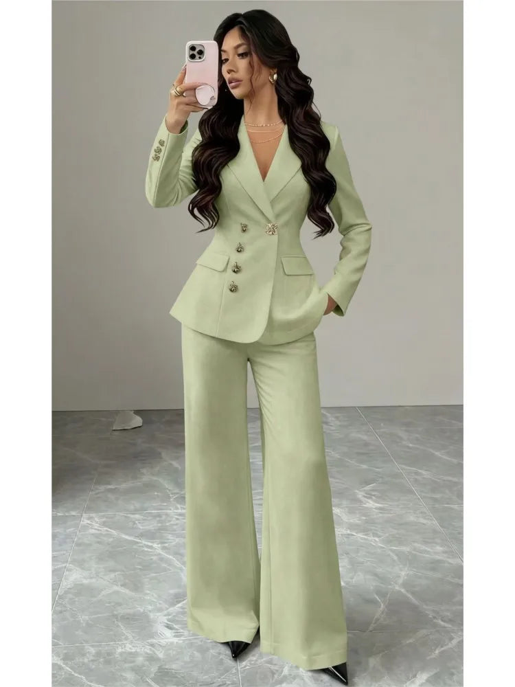 Women's White Blazer & Wide-Leg Pants Set
