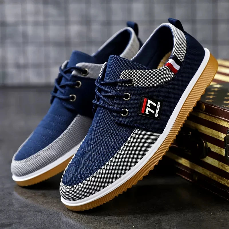 Men's Colour-Block Lace-Up Canvas Sneakers