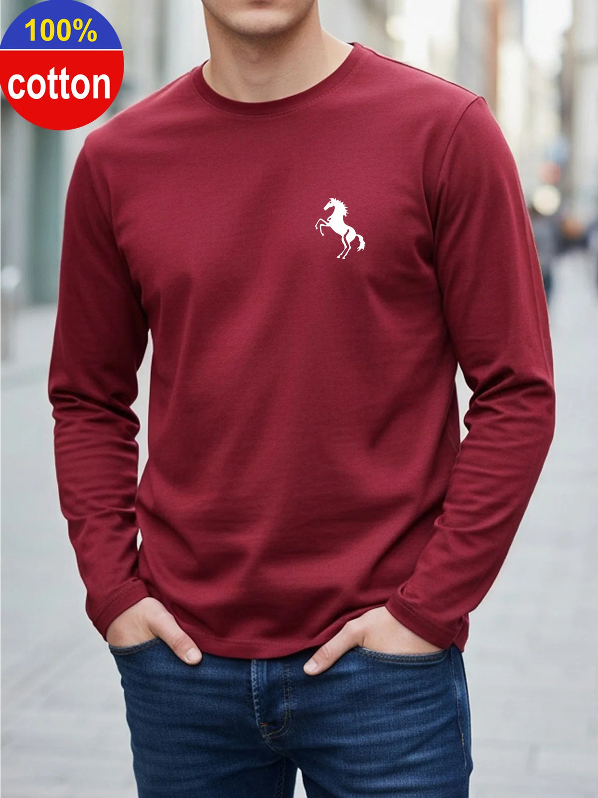 Men's Animal Print Long-Sleeve Casual T-Shirt