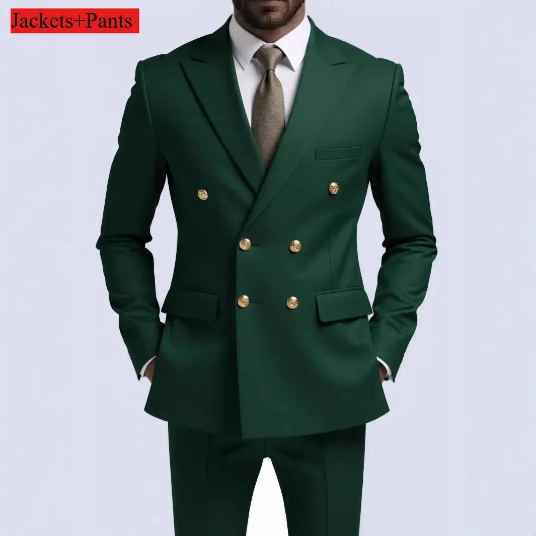 Men's Double-Breasted Suit with Gold-Tone Buttons