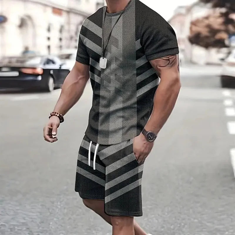 Men's Graphic Print Top & Shorts Set