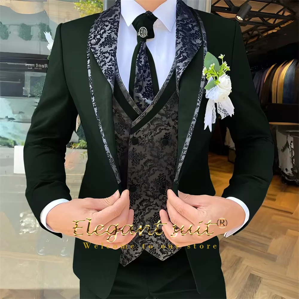 Men's Black Jacquard 3-Piece Suit Set — product view