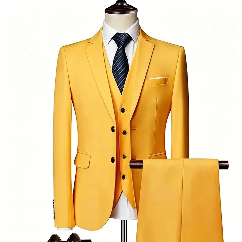 Men's Slim Fit Jacket, Vest & Trouser Set