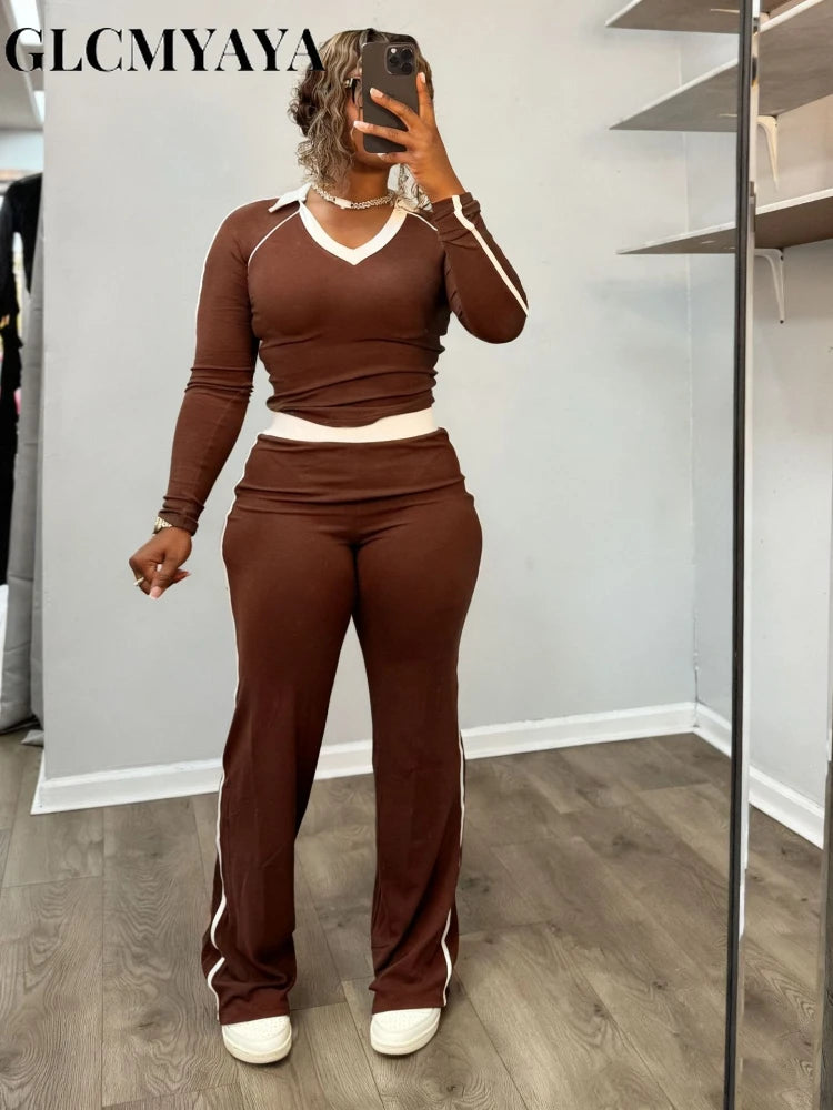 Women's V-Neck Pullover & Wide-Leg Pants Set