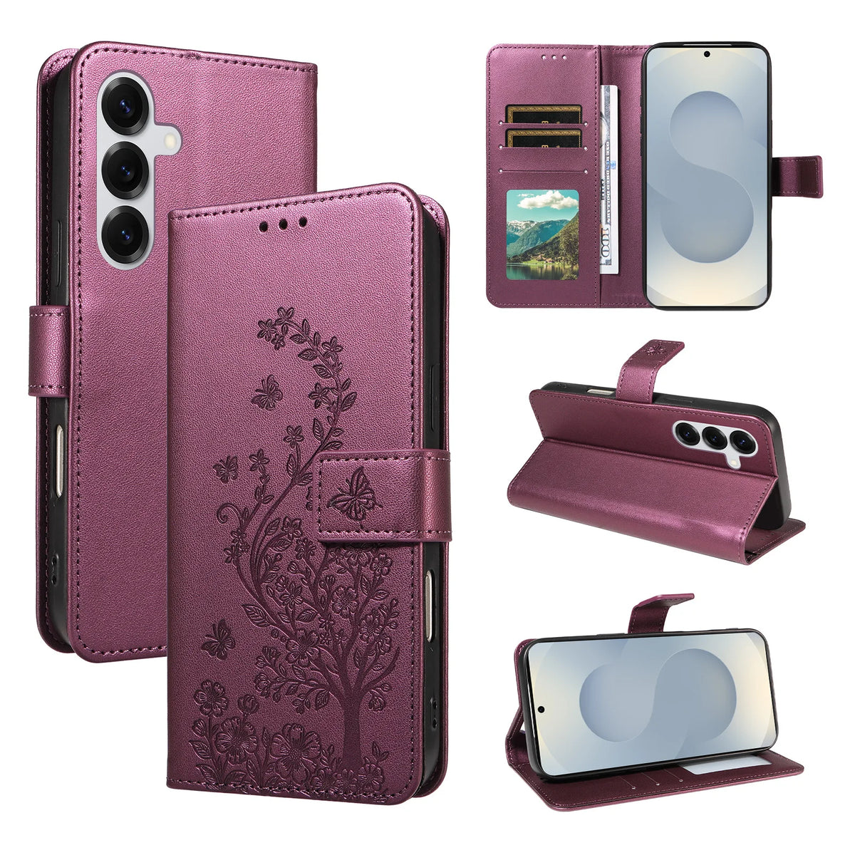 Floral Embossed Flip Wallet Phone Case for Samsung Galaxy A55 5G, A54 5G, A57, A56, A23 5G, A22 4G, A26 5G, A25 5G, A20, A17, A22 5G, A21s, A14, A13 4G, A16, A15, A10, A07, A13 5G, A12, A52 5G, A51 4G, A53 5G, A52s 5G, A37, A36, A50 & More Models