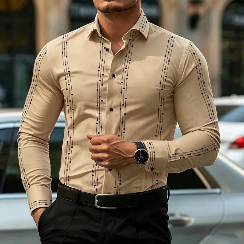 Men's Polka Dot Long-Sleeve Casual Shirt