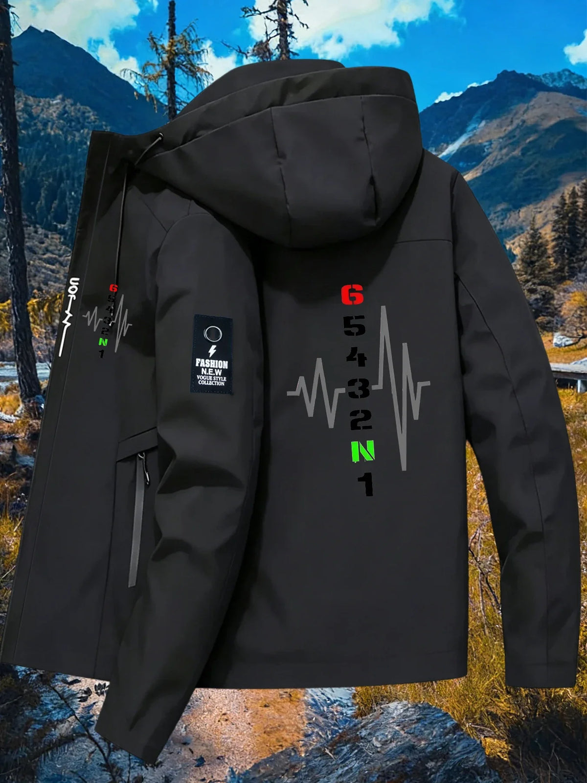 Men's Graphic Print Hooded Zip-Up Jacket