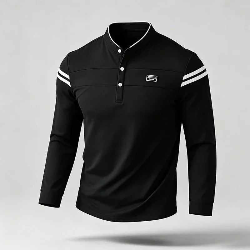 Men's Striped Long-Sleeve Polo Shirt