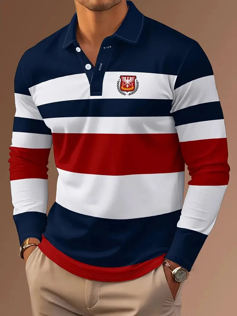 Men's Striped Long-Sleeve Polo Shirt