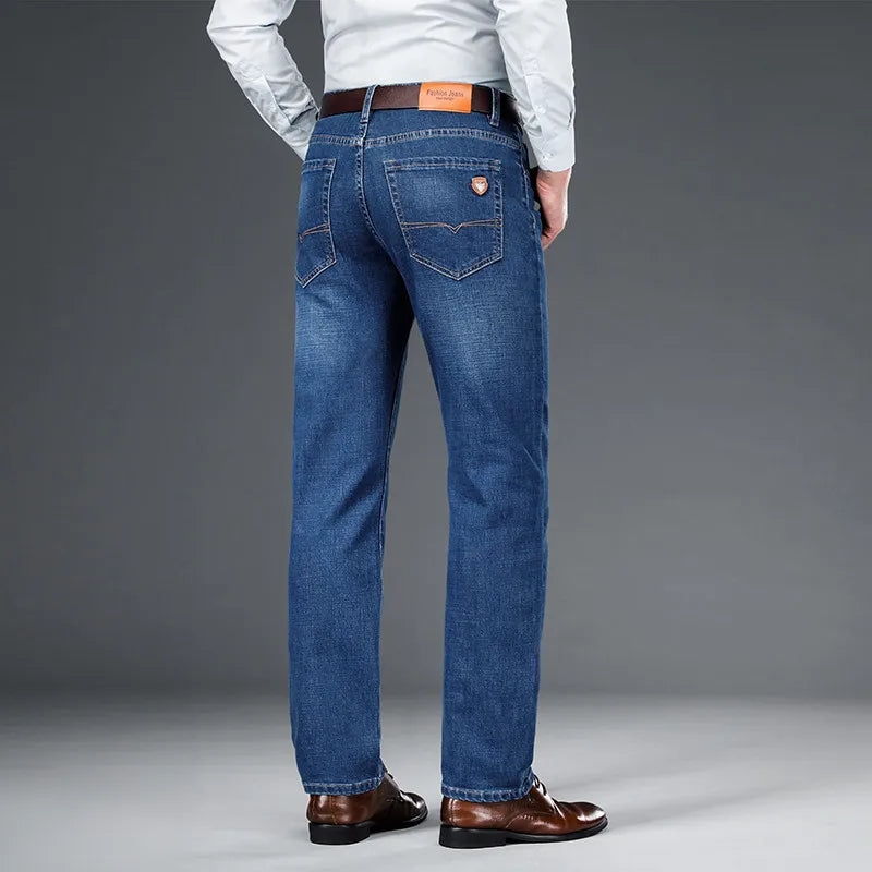 Men's Straight-Leg Stretch Denim Jeans - Business Casual Style — product view