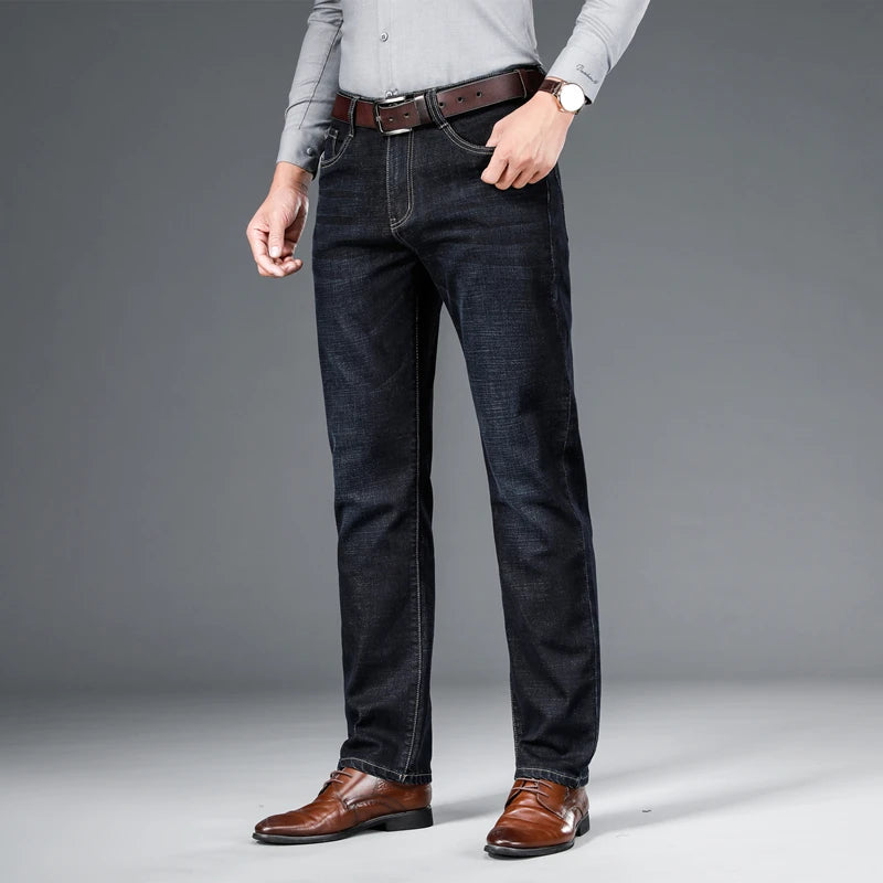 Men's Straight-Leg Stretch Denim Jeans - Business Casual Style — product view