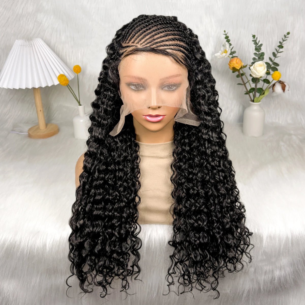 Synthetic Full Lace Box Braided Wig 26 Inch Boho Curly Braids Wig - OSASCO