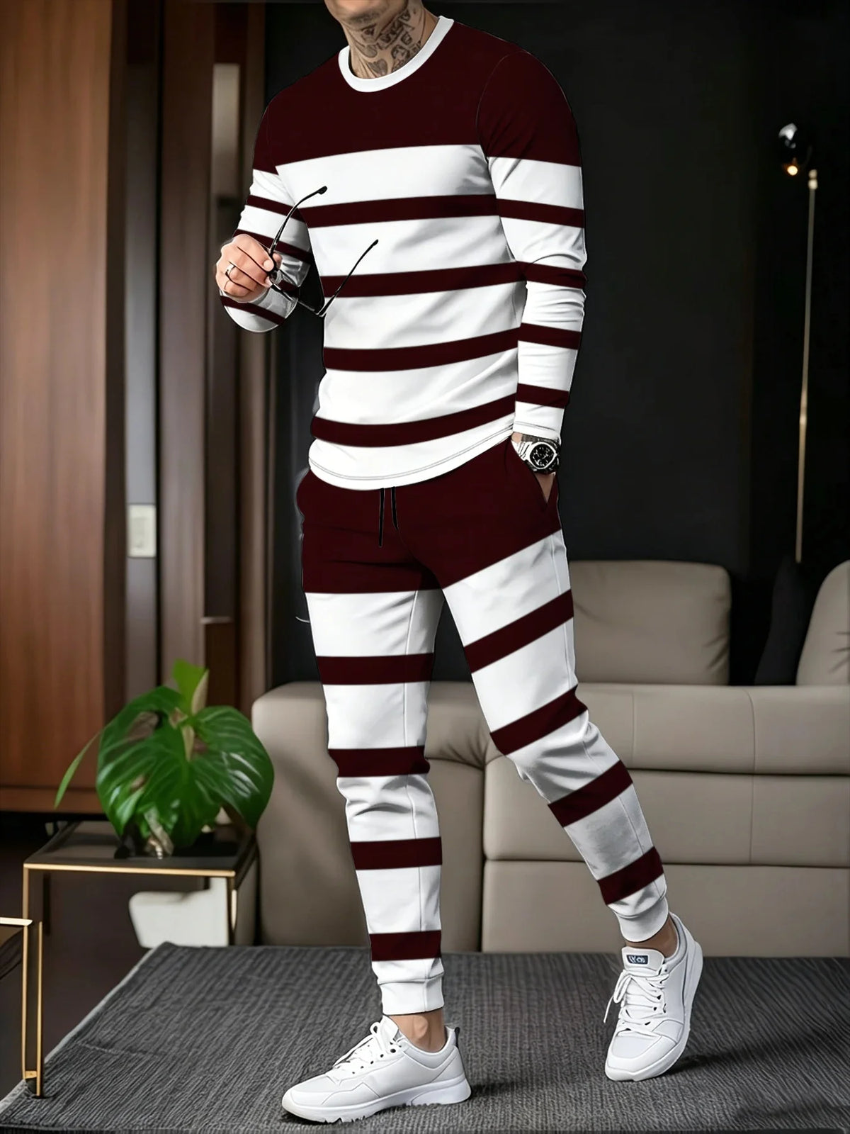 Men's Striped Sweatshirt & Pants Set