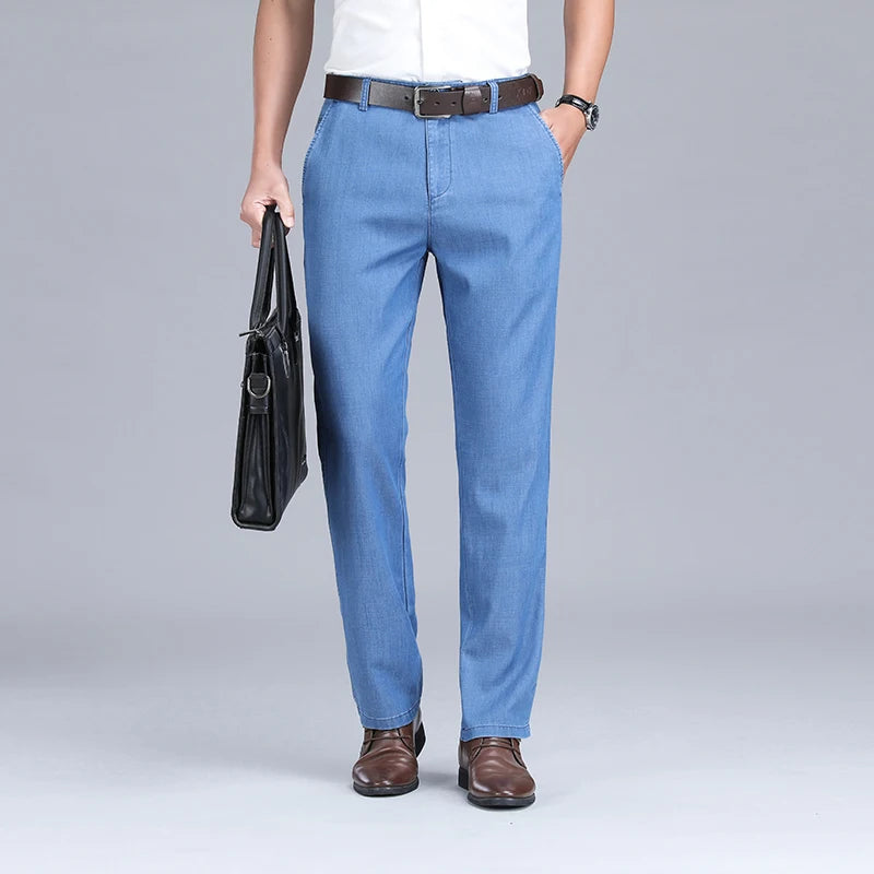 Men's Gray Loose Fit Stretch Denim Jeans - Lightweight — product view