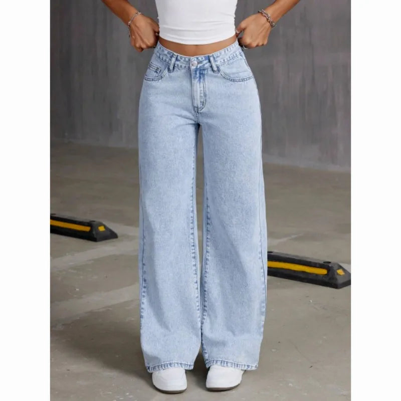 Women's Vintage-Wash High-Waist Wide-Leg Jeans — product view