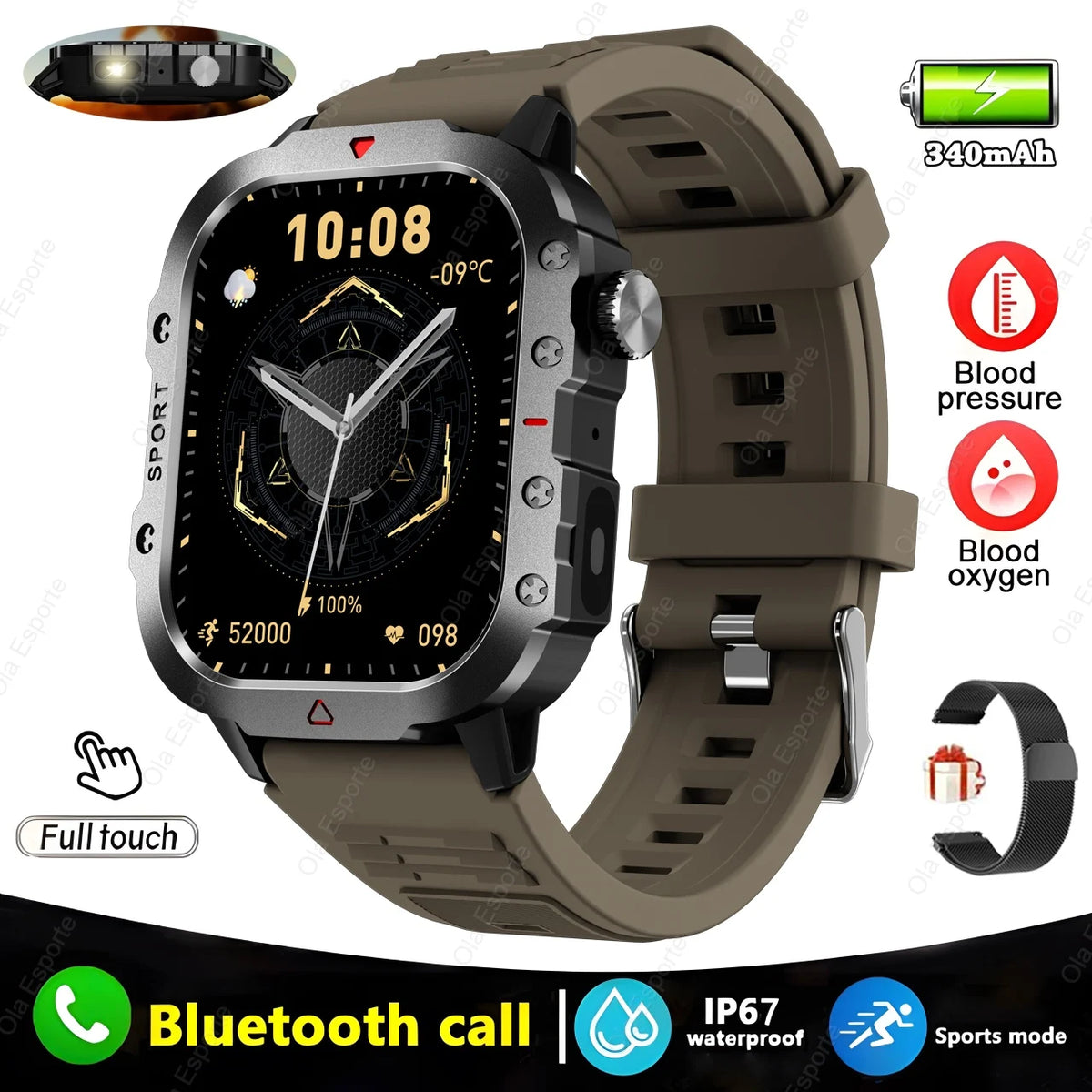 Outdoor 2.01-Inch Calling Smartwatch with Flashlight