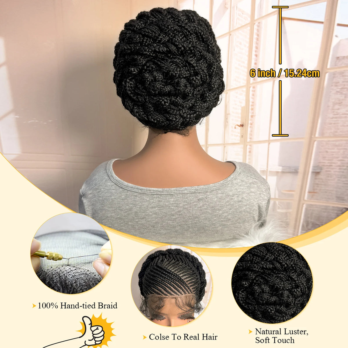 Women's Black Cornrow Braided Synthetic Wig — product view