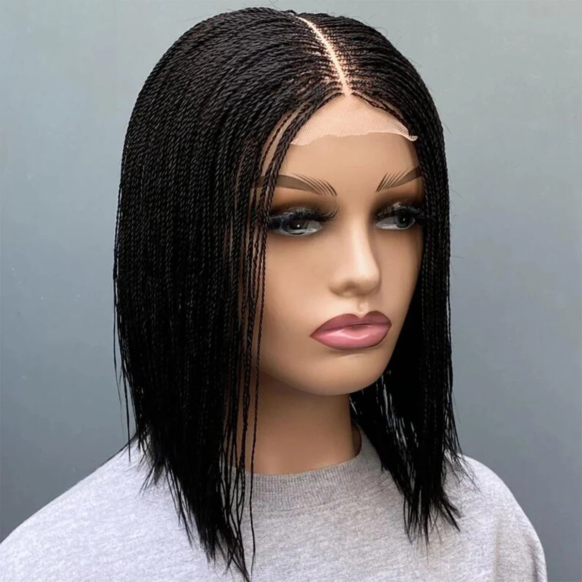 12 Inch Short Micro Twist Wig with Center Part Braided 2*6 Lace - OSASCO