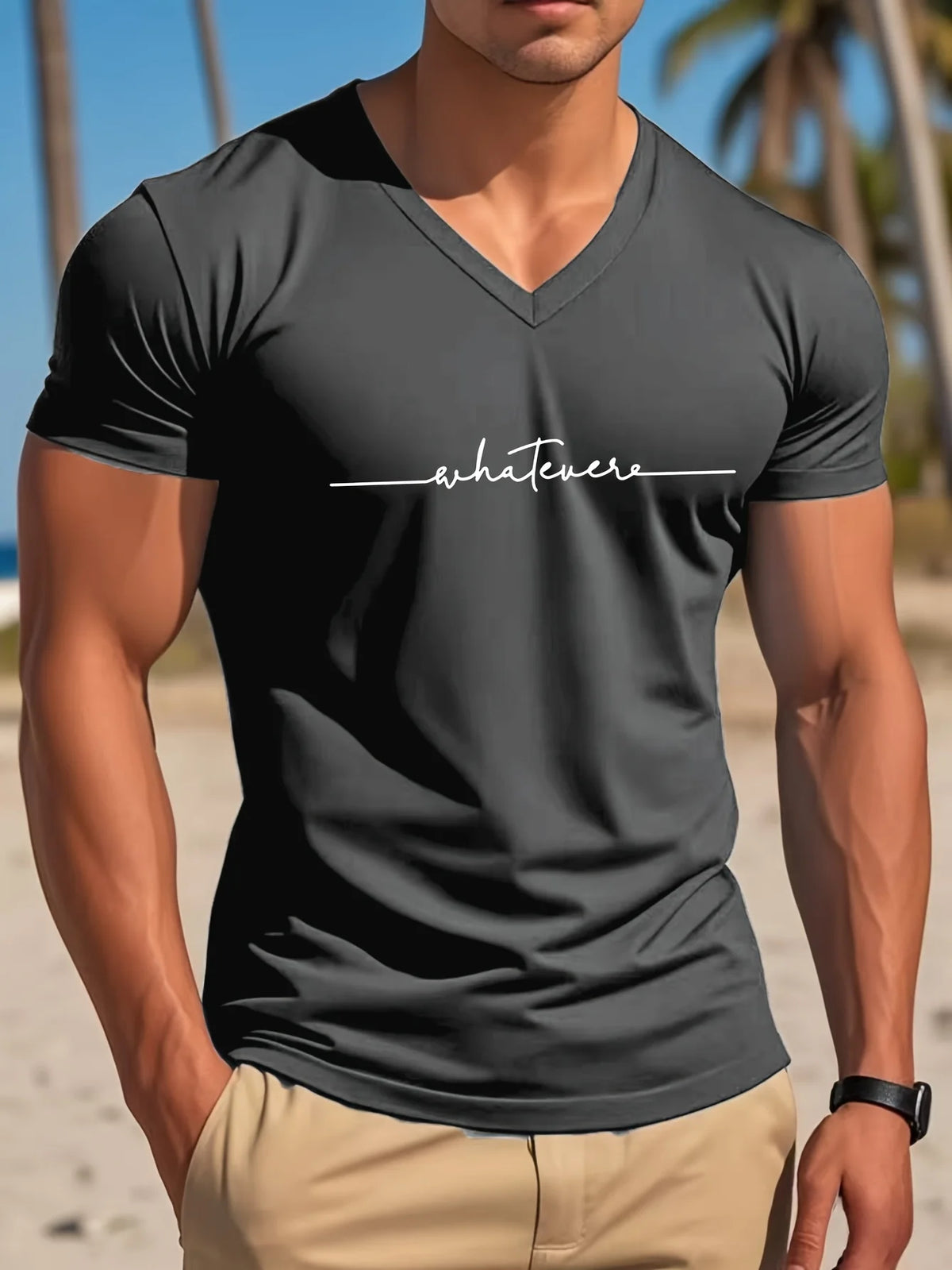 Men's Letter Print V-Neck T-Shirt