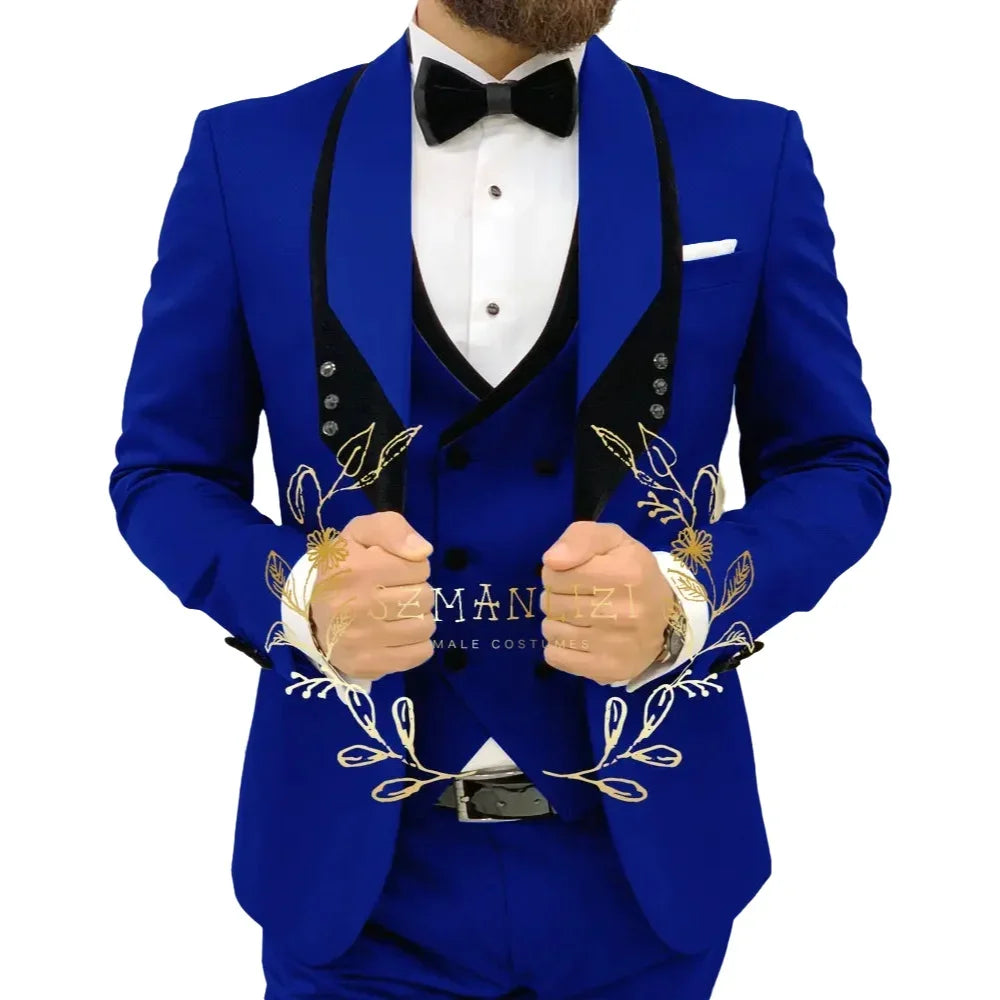 Men's Royal Blue 3-Piece Slim Fit Suit Set — product view