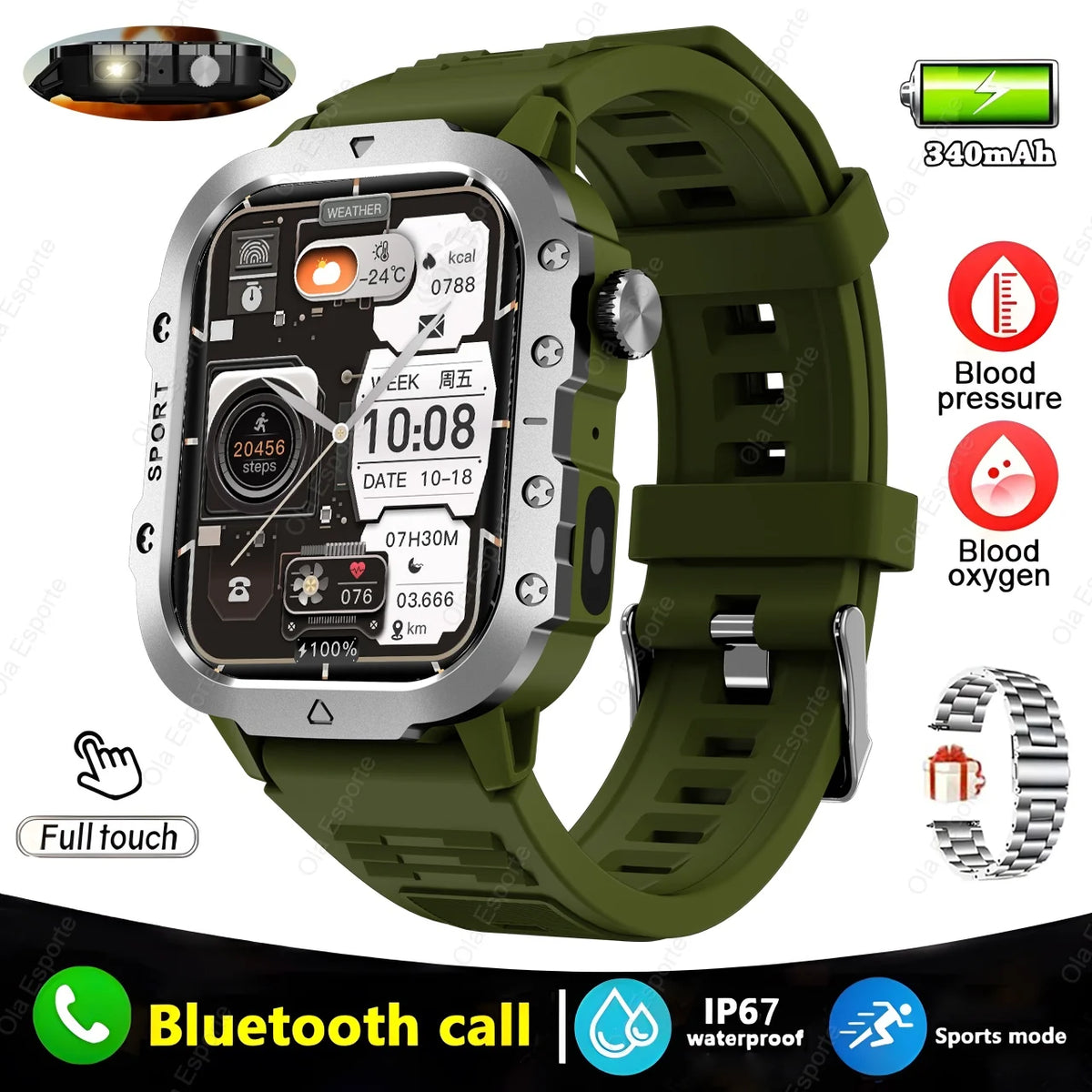 Outdoor 2.01-Inch Calling Smartwatch with Flashlight
