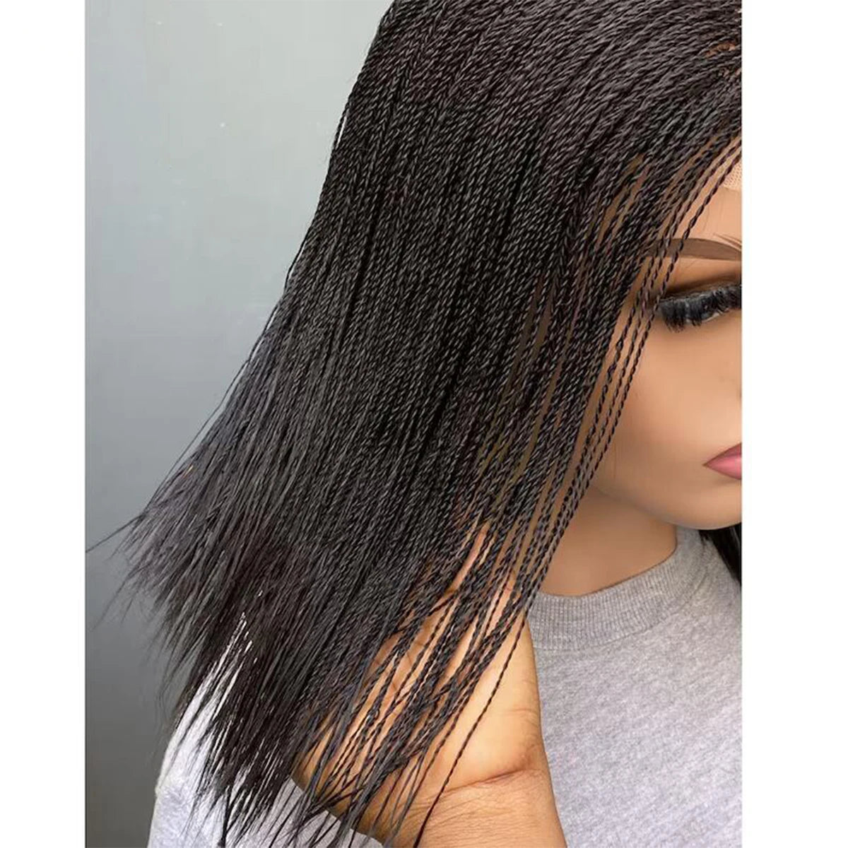 12 Inch Short Micro Twist Wig with Center Part Braided 2*6 Lace - OSASCO