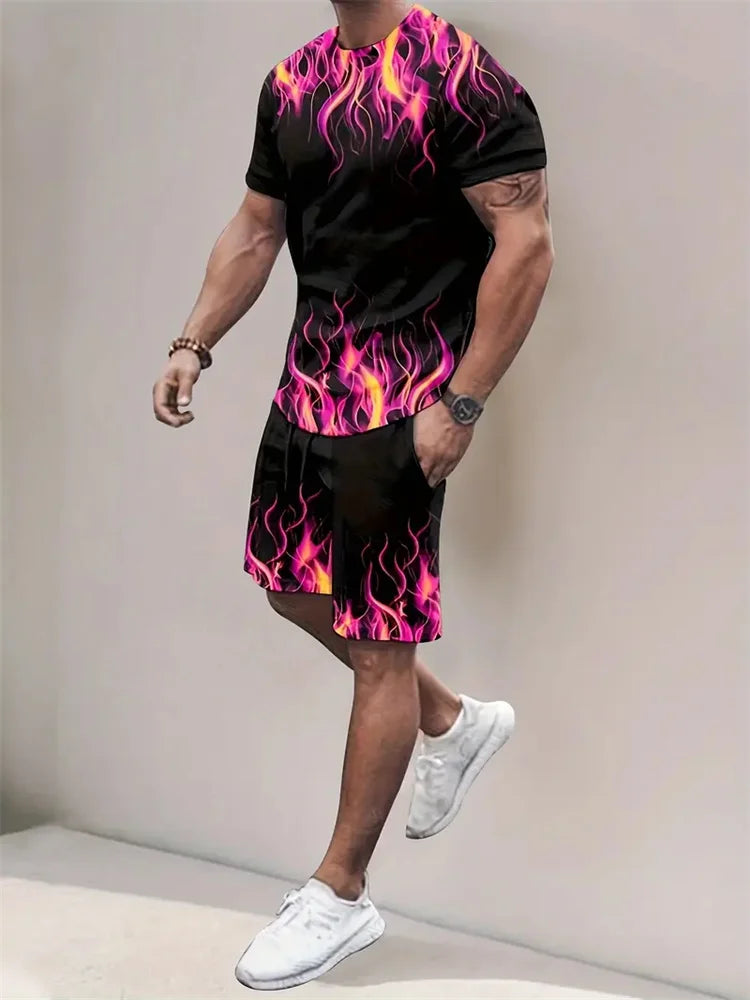 Men's Graphic Print Top & Shorts Set